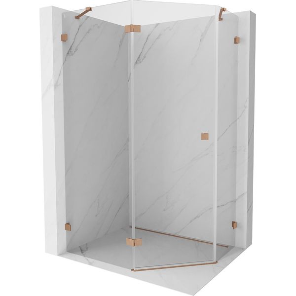 Mexen Lunar Cabina Doccia Pentagonale A Battente Sinistra 90 X 80 Cm, Trasparente, Rame Spazzolato - 831-090L-080P-65-00-L-image