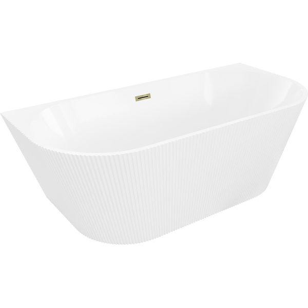 Mexen Oris Vasca Da Bagno Autoportante Da Parete Scanalata 150 X 75 Cm, Bianca, Troppopieno Dorato - 52871507500-50-image