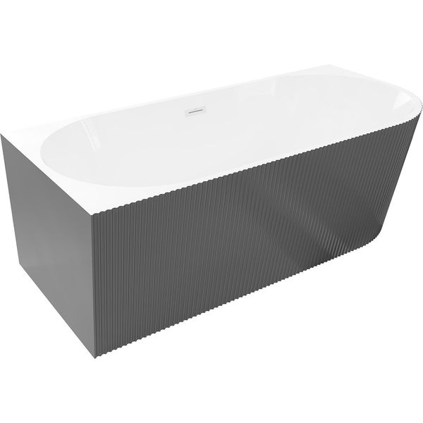 Mexen Silo Vasca Da Bagno Freestanding Angolare Sinistra Scanalata 150 X 75 Cm, Bianca/Grigia, Troppopieno Bianco-image