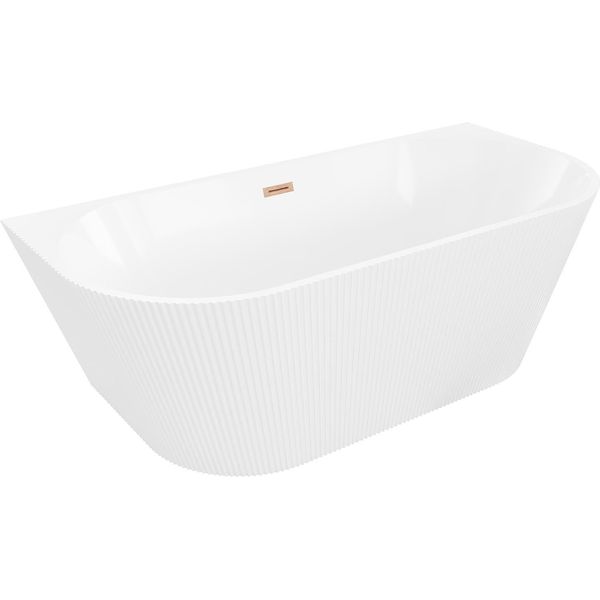 Mexen Oris Vasca Da Bagno Freestanding Addossata Rigata 170 X 80 Cm, Bianca, Troppopieno In Rame Spazzolato - 52871708000-65-image