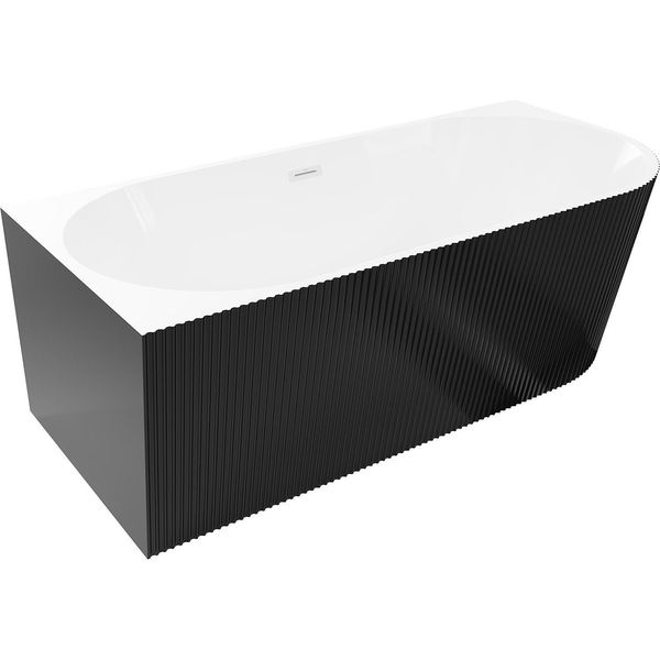 Mexen Silo Vasca Da Bagno Freestanding Ad Angolo Sinistro Rigata 150 X 75 Cm, Bianca/Nera, Troppopieno Bianco- 52891507575L-20-image