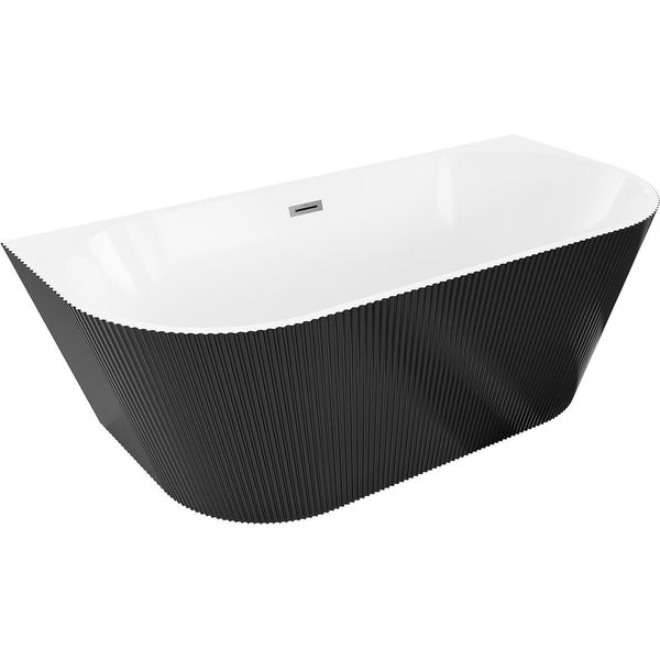Mexen Oris Vasca Da Bagno Freestanding A Parete Con Scanalature 150 X 75 Cm, Bianca/Nera, Troppo Pieno Grigio Canna Di Fucile-image