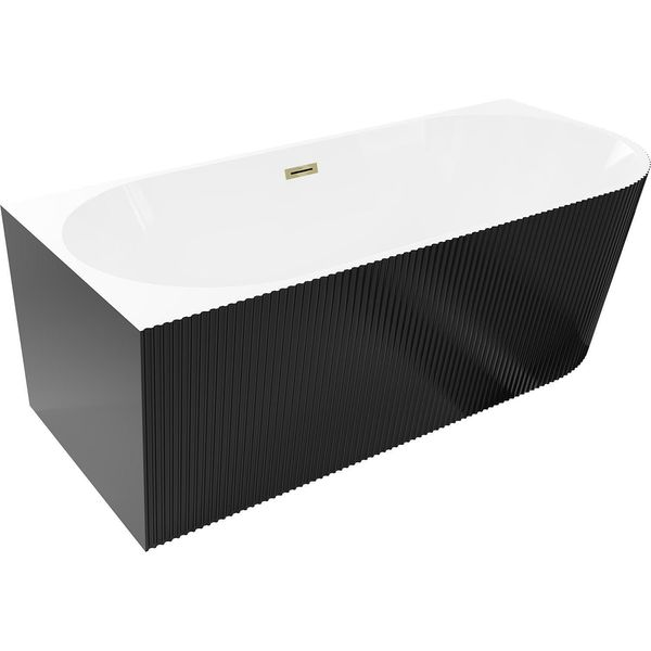 Mexen Silo Vasca Da Bagno Freestanding Angolare Sinistra A Coste 170 X 80 Cm, Bianca/Nera, Troppopieno Dorato - 52891708075L-50-image