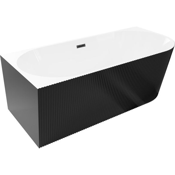 Mexen Silo Vasca Da Bagno Freestanding Angolare Sinistra Rigata 170 X 80 Cm, Bianca/Nera, Tracimazione Nera - 52891708075L-70-image