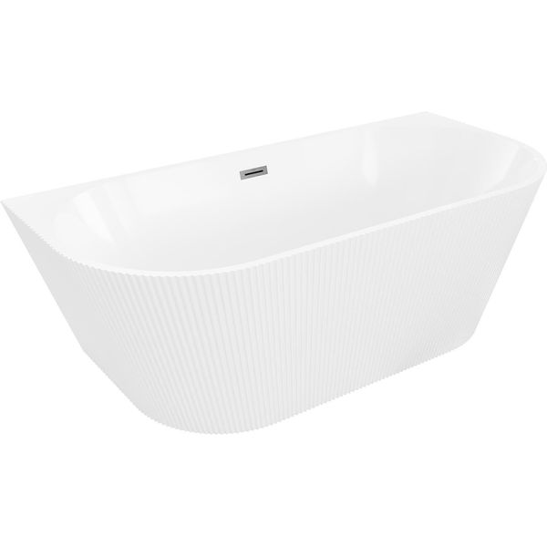 Mexen Oris Vasca Da Bagno Indipendente A Parete Scanalata 150 X 75 Cm, Bianca, Troppopieno Gun Gray Spazzolato - 52871507500-66-image