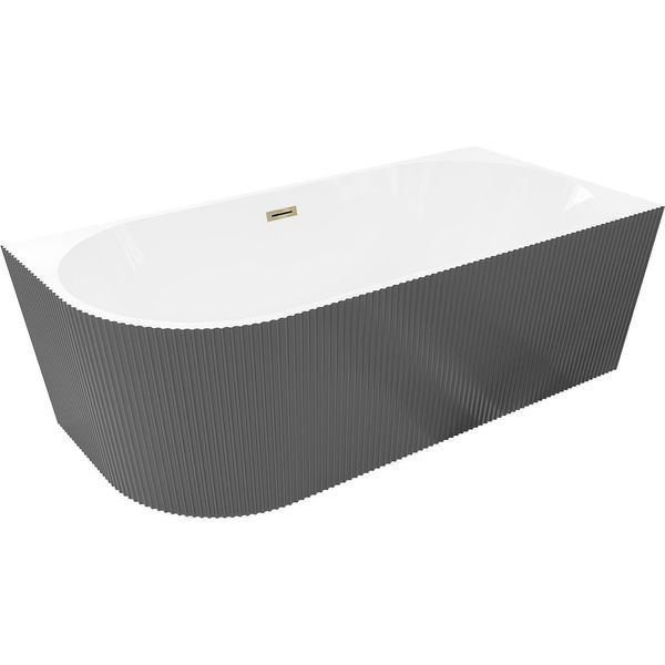 Mexen Silo Vasca Da Bagno Freestanding Angolare Destra Rigata 170 X 80 Cm, Bianca/Grigia, Troppo Pieno Dorato - 52891708062P-50-image