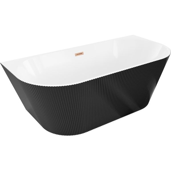 Mexen Oris Vasca Da Bagno Freestanding A Parete Rigata 170 X 80 Cm, Bianca/Nera, Troppo Pieno In Rame Spazzolato-image