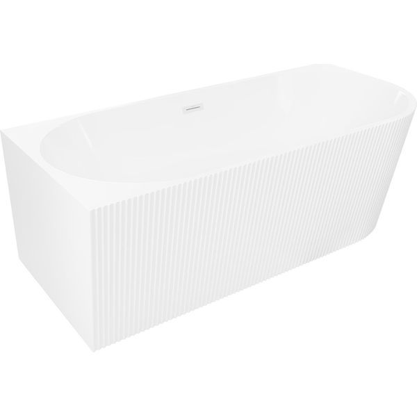Mexen Silo Vasca Da Bagno Freestanding Angolare Sinistra Scanalata 150 X 75 Cm, Bianca, Troppopieno Bianco - 52891507500L-20-image