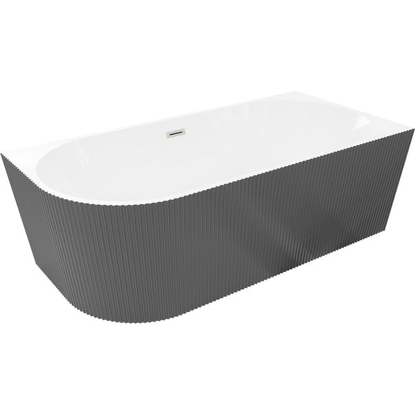 Mexen Silo Vasca Da Bagno Angolare Freestanding Destra Rigata 150 X 75 Cm, Bianca/Grigia, Troppopieno Nichel Spazzolato-image