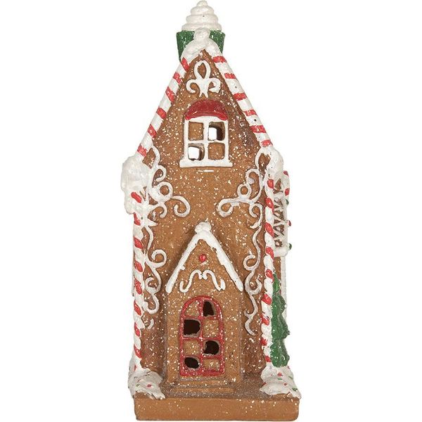 Clayre & Eef Casa Di Pan Di Zenzero Con Led 15X9X20 Cm Plastica Marrone-image