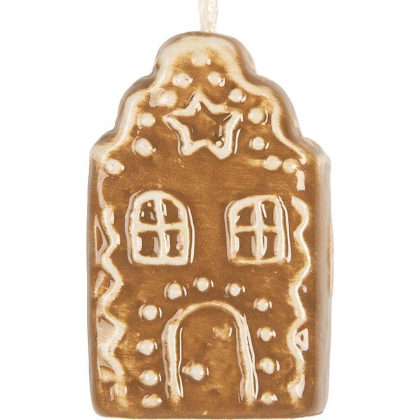 Ornamento Natalizio Clayre & Eef Casa 4X4X6 Cm In Ceramica Marrone-image