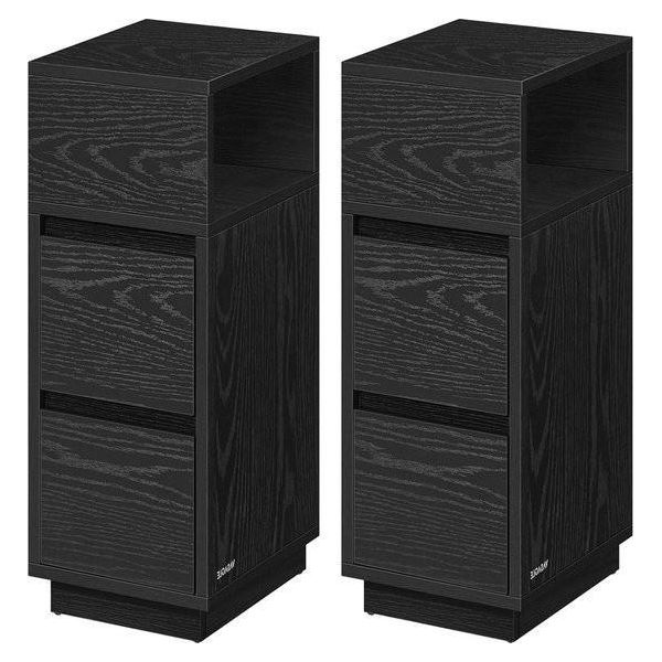 Set Di 2 Comodini Stretti - Con Cassetti In Nero Ebano-image