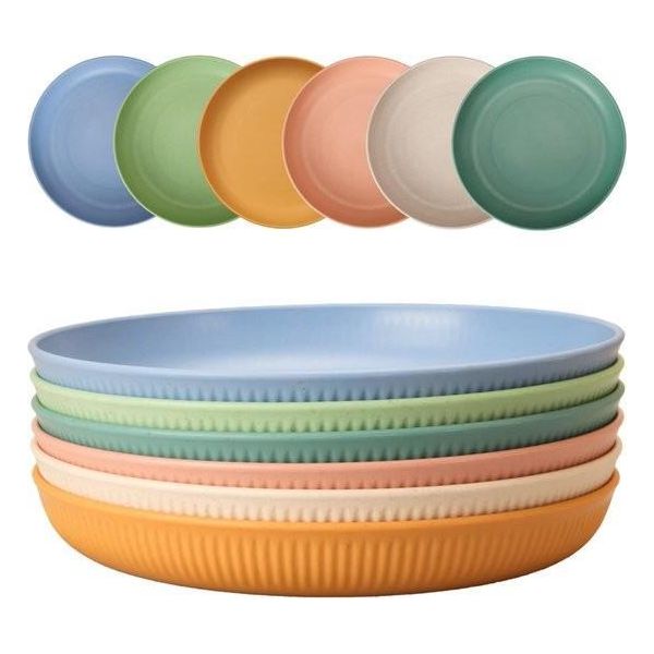 Set Di Piatti Infrangibili In Plastica Da Campeggio - 6 Pezzi - 22 Cm - Pasta Per Insalata - Lavabili In Microonde E In Lavastoviglie-image