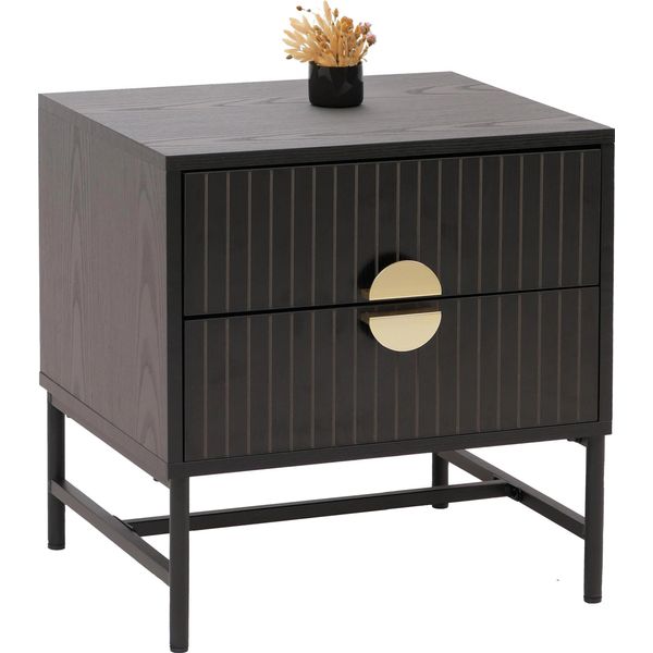 Comodino HWC-O39, Comodino Mobile, Cassetto Melamina Mdf Metallo 50X48X39Cm ~ Legno Look Nero-image