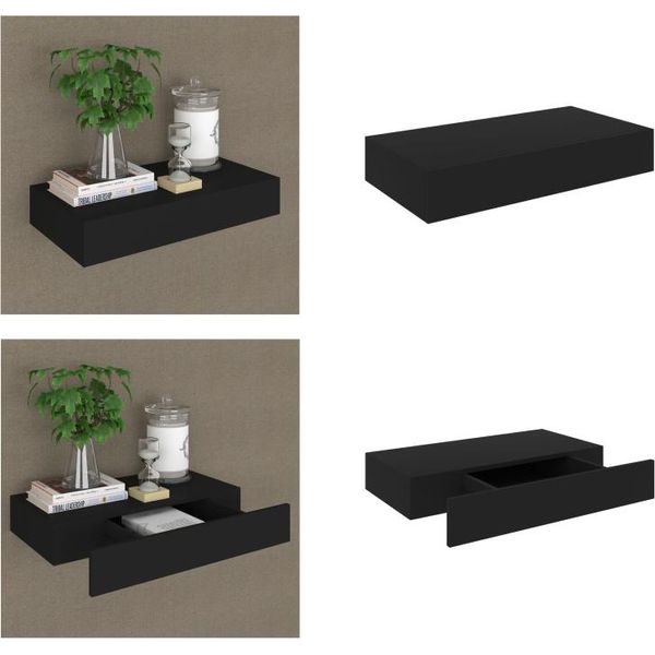 Vidaxl Mensola Galleggiante Con Cassetto Nero 48X25X8 Cm - Mensola A Muro - Mensole A Muro - Mensole A Muro - Mensole A Muro-image