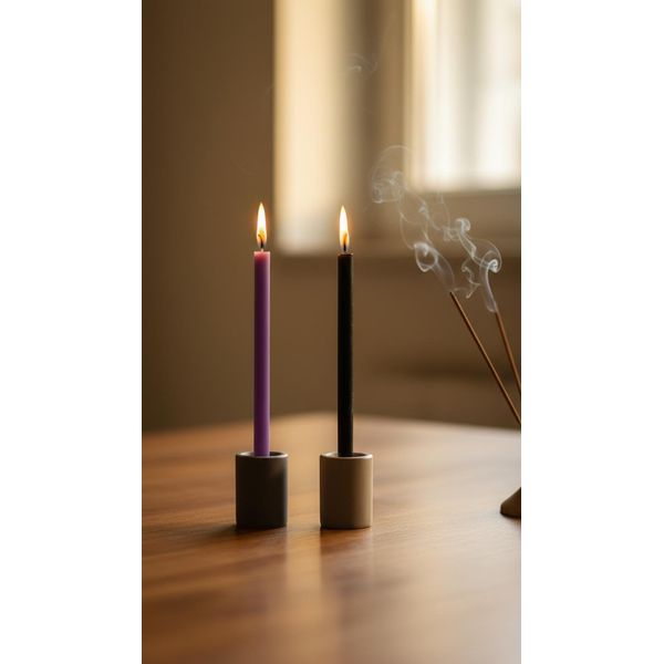 Set Di Candele Rituali Per La Meditazione - 20 Candele Di Cera D'api Fatte A Mano (Nero E Viola), 16 Cm, 30 Minuti Di Combustione-image