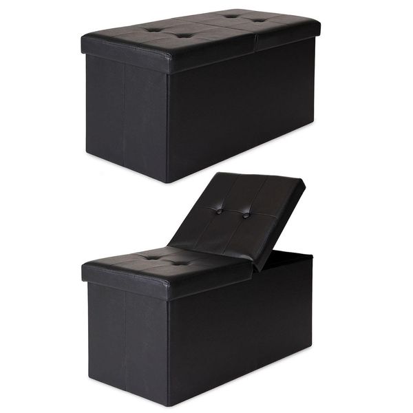 Panca Portaoggetti Dibea, Sgabello Grande Con Coperchio Pieghevole In Pelle Finta, Robusto E Facile Da Pulire, Portata Fino A 300 Kg, 76X38X38 Cm, Nero-image