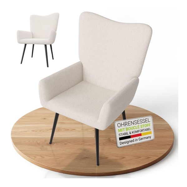 Juskys Ohrensessel Odense Ohne Hocker, Relaxsessel Mit Boucle & Stahlgestell – Beige-image