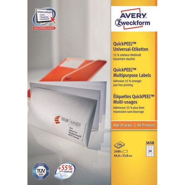 Avery - Etiketten - Weiß - A4 (210 X 297 Mm) - 100 Stck. 24) (3658)-image