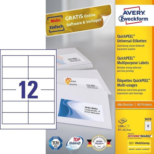 Avery 3659 Etichetta Autoadesiva Rettangolo Permanente Bianco 1200 Pz-image
