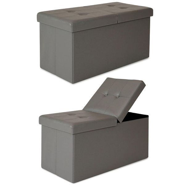 Panca Portaoggetti Dibea, Sgabello Grande Con Coperchio Pieghevole In Pelle Finta, Robusto E Facile Da Pulire, Portata Fino A 300 Kg, 76X38X38 Cm, Grigio-image
