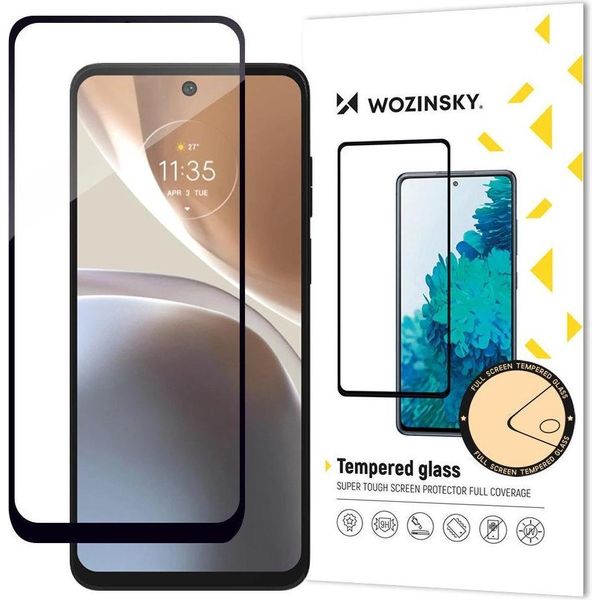 Wozinsky Super Tough Full Glue Vetro Temperato A Schermo Intero Con Telaio Amichevole Motorola Moto E20 Nero-image