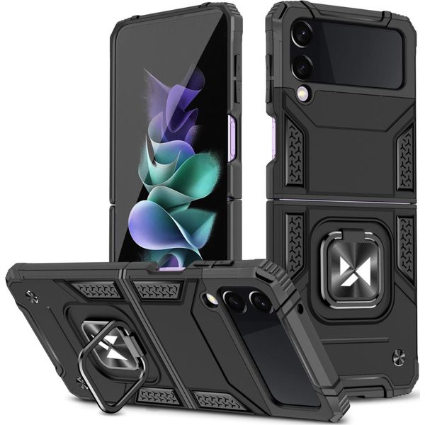 Wozinsky Anello Armatura Custodia Samsung Galaxy Z Flip 4 Coperta Blindata Supporto Magnetico Anello Nero-image