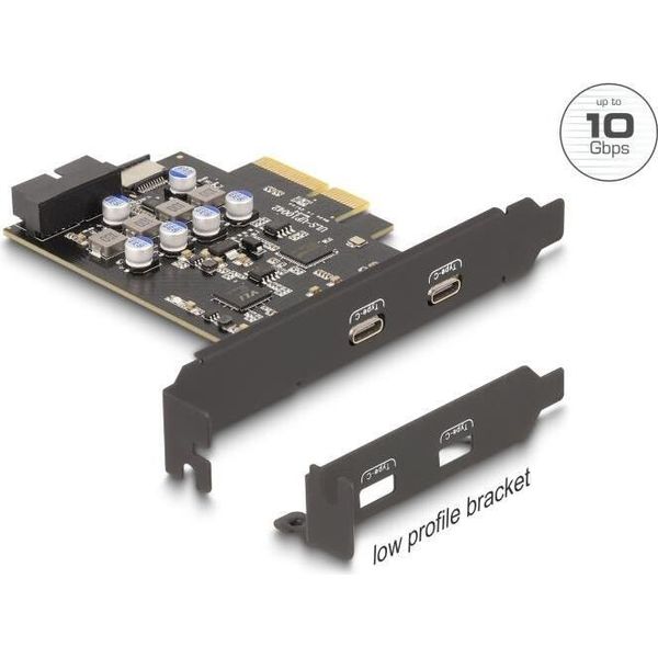 Delock Pci Express X4 Karte Zu 2 X Extern Usb Type-C+ 1 Intern 10 Gbps Typ-E Key A (90345)-image