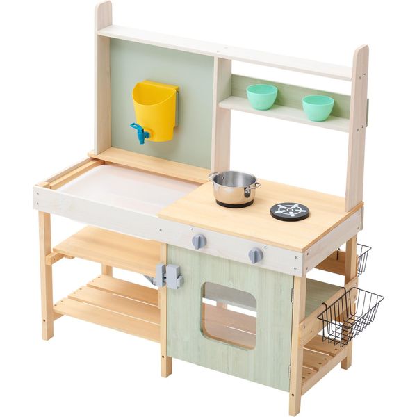 Succebuy Cucina Di Fango In Legno, Set Di Cucina Da Gioco All'aperto Per Bambini, Gioco Di Ruolo-image