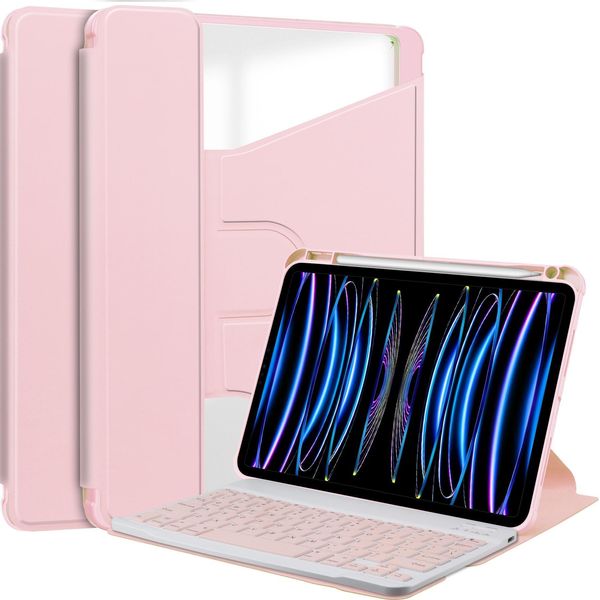 Inf Custodia Con Tastiera Bluetooth Girevole A 360° Per Ipad Air 4/Air 5 10.9'' - Finto Cuoio Rosa-image