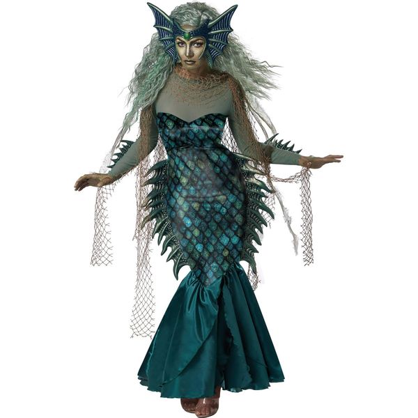 Costume Da Sirena Malvagia Strega Del Mare Halloween Blu-Verde - S (38/40)-image