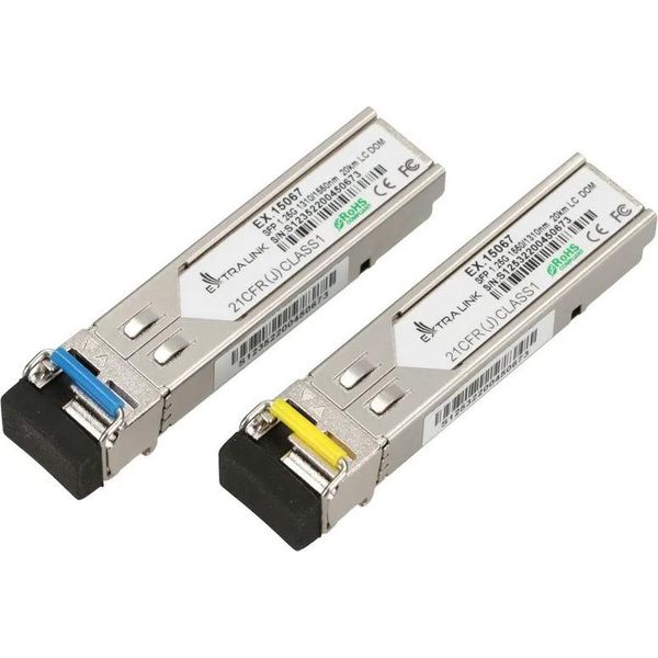 Sfp 1,25G Sfp Wdm 1,25Gbps Di Extralink, 1310/1550Nm, Monomodale, 20Km, Lc, Prom, Coppia, Per Hp/Aruba-image
