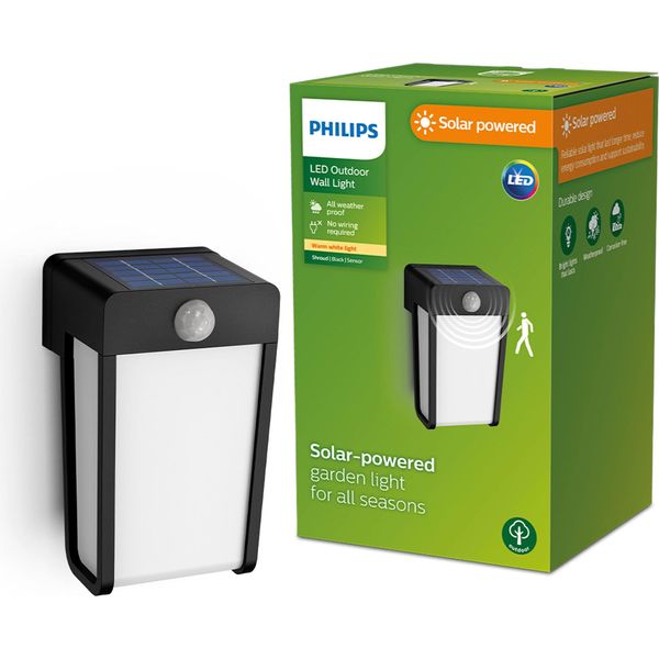 Led Shroud 2,3W 2700K 250Lm IP44 Nero Philips Lampada Solare Da Parete Con Sensore Di Movimento-image