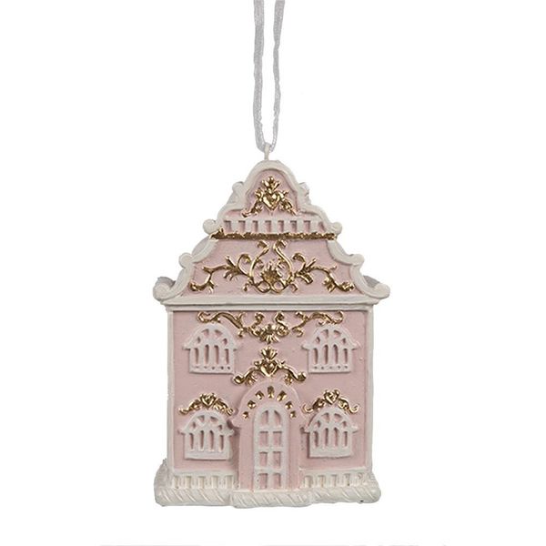 Clayre & Eef Etichetta Natalizia Casetta Di Pan Di Zenzero 6X4X9 Cm In Poliresina Rosa-image