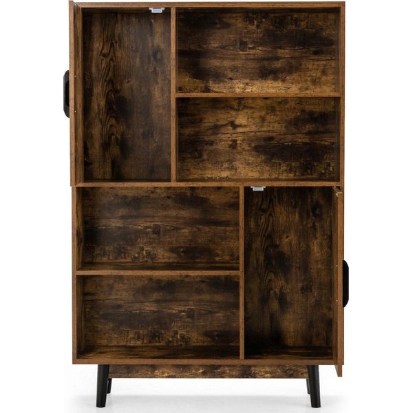 Libreria Mobile Portaoggetti In Legno Con Ante E Ripiani A Giorno Caffè 80 X 24 X 120 Cm-image