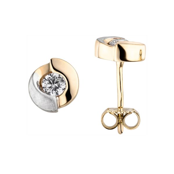 Paar Ohrstecker Jobo, Gold (Gelbgold 333, Weiß), Ohrringe, Damen, Gelbgold 333, 333 Gold Bicolor Mit 2 Zirkonia-image