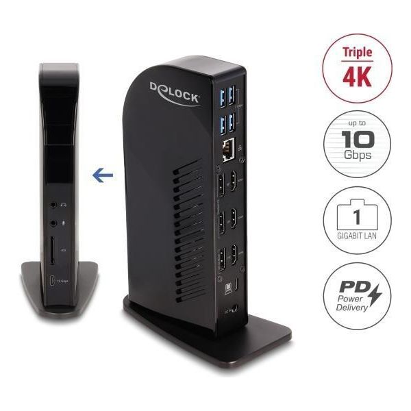 Delock - Docking Station - USB-C / Thunderbolt 3 / Thunderbolt 4 - 3 X Hdmi, 3 X Dp - 1Gbe - 135 Watt (88051)-image