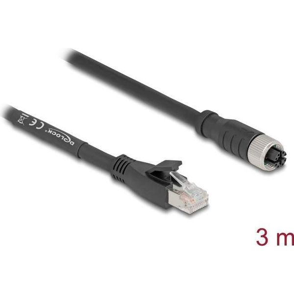 Delock M12 Kabel X-Kodiert 8 Pin Buchse Zu RJ45 Stecker Cat.5E S/Ftp Flexibel 3 M Schwarz (80591)-image