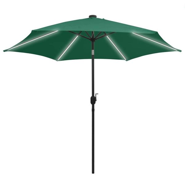 Vidaxl Ombrellone Con Illuminazione A Led E Palo In Alluminio 300 Cm Verde-image