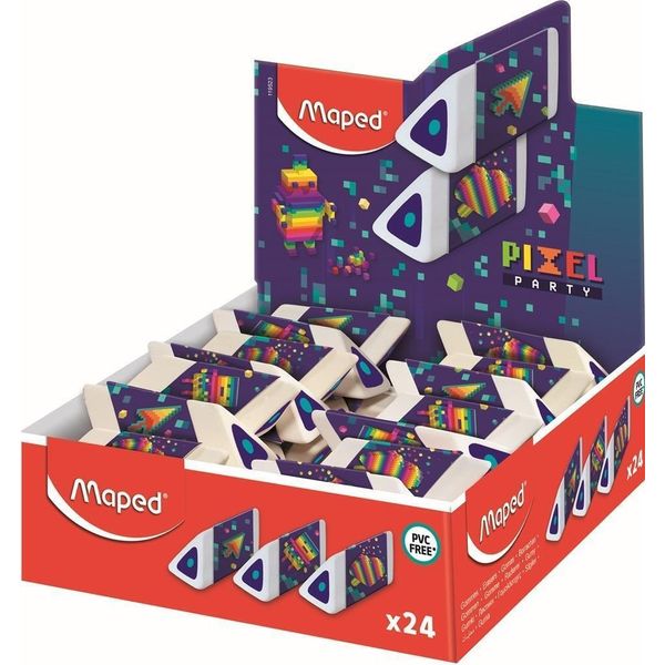 Maped 119523 Maped Gomma Da Cancellare In Plastica Piramide Pixel Party, Confezione Da 24 Pz-image
