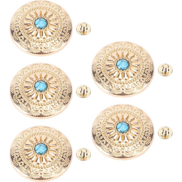 5 Set Di Rivetti E Viti 30 Mm Modello D'oro Bottoni Pietra Blu 4,5 Mm Viti Incrociate Per L'abbigliamento Pelle Artigianato-image