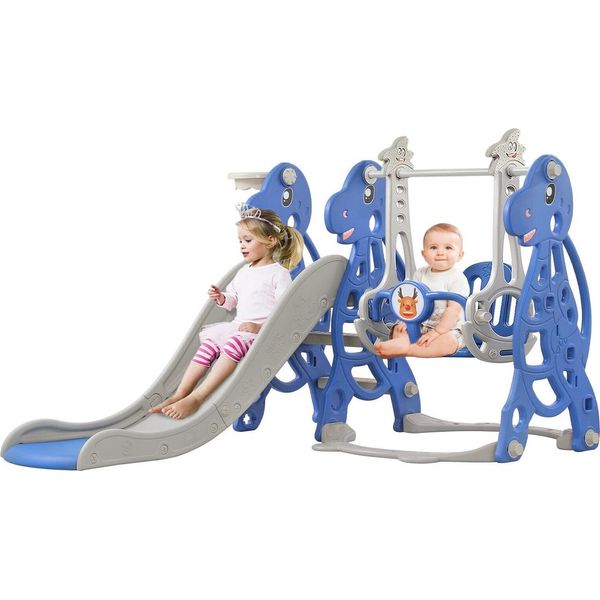 Sessamen-Lp Struttura Di Arrampicata Per Bambini Autoportante Per Interni 4 In 1, Scivolo Per Bambini Basket Scivolo Per Bambini Per Esterni Da 1 Anno, Scivolo Da Giardino Scivolo Giocattolo, Blu 175X140X105Cm, Tipo A-image