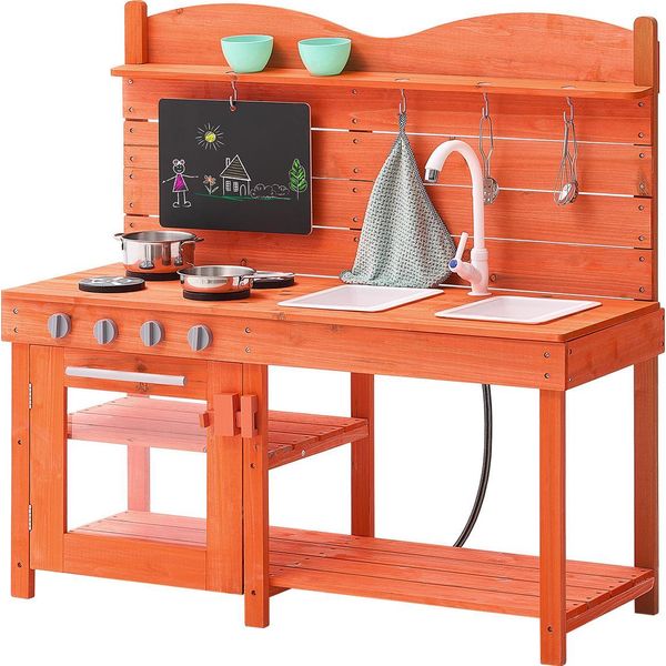 Vevor Cucina Di Fango Per Bambini, Set Da Cucina Giocattolo In Legno, Set Da Gioco Per Negozio Di Alimentari All'aperto Per Bambini E Bambine, Cucina Da Gioco Con Fornelli, Lavello, Rubinetto, Lavagna, Pentole, Accessori-image
