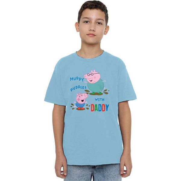 Peppa Pig - Maglietta "Pozze Di Fango Con Papà"" Per Bambini TV21675 (116) (Blu Cielo)"-image