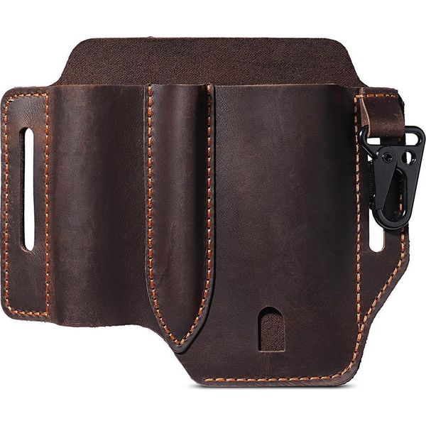 Inf Pochette Tattica Edc In Pelle - Porta Attrezzi Multifunzionale Con Clip-image