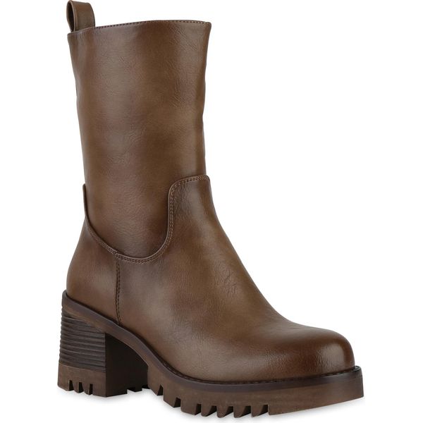 Van Hill Donna Stivaletti Classici Stivali Suola Profilata Scarpe Piattaforma 841469, Colore: Khaki, Taglia: 36-image