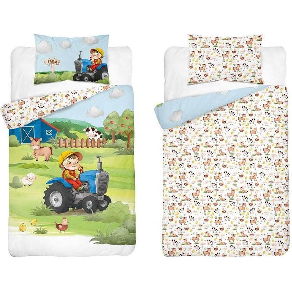 Detexpol Biancheria Da Letto Per Culla In Bambù 3D Farm Blue Cotone, Bambù, 100/135, 40/60 Cm-image