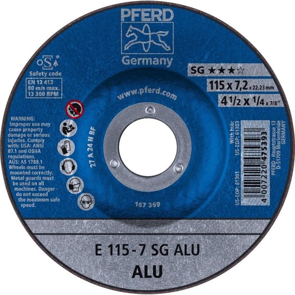 10X Disco Di Rettifica Pferd N-Sg Alu 115X7,2Mm F.Alu. Foro A Gomito 22,23 Mm-image