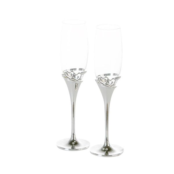 Gilde 2Tlg. Set, Champagnerglas, Sektglas, "Hearts"", Herzmotiv, Glas, Metall, Klar, Silberfarben, , H. 25,5 Cm, D. 7 Cm 50074"-image