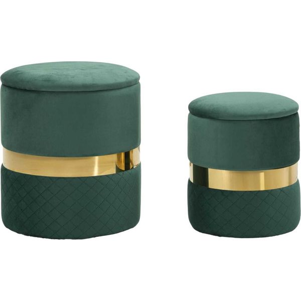 Set Di 2 Pouf Con Spazio Di Stoccaggio Mauro Ferretti Sheffild Ø 37X42 Ø 28X35 Cm Verde-image